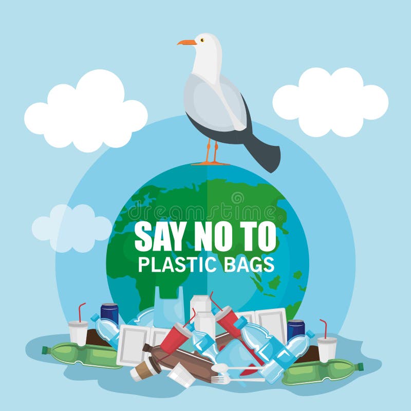 Plastics Toxic Pollution in the City and Dove Bird Stock Illustration