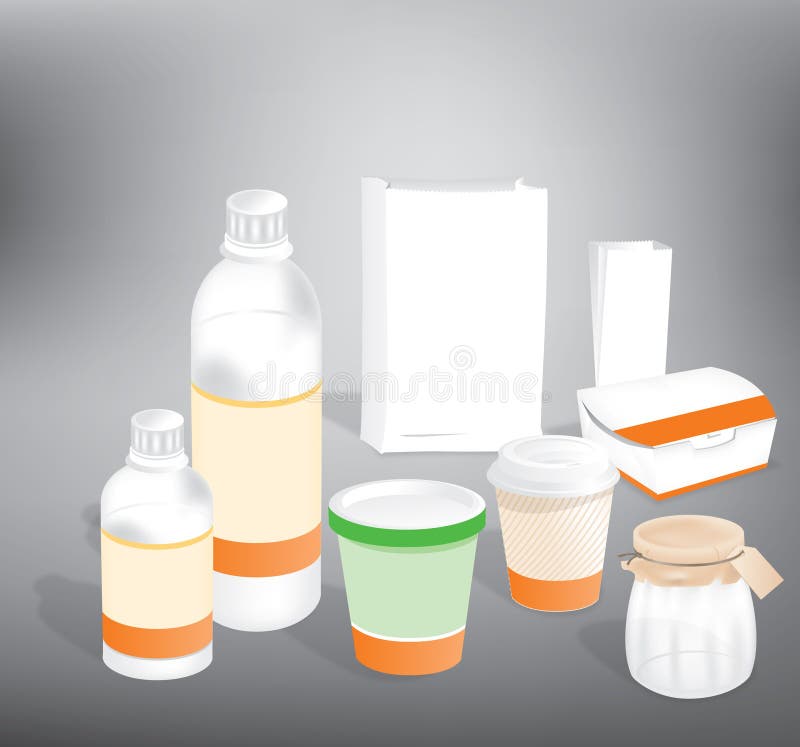 Plastikflasche und Papierverpacken stock abbildung