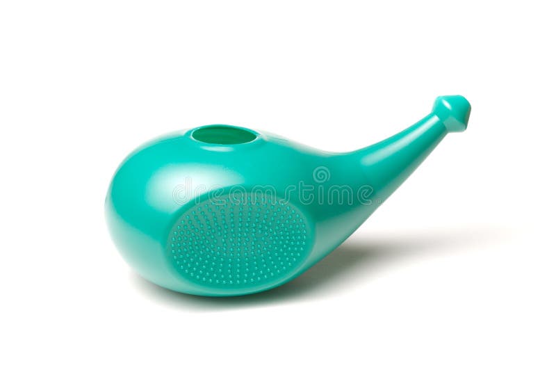 One plastic neti pot used for irrigating the nasal passages. One plastic neti pot used for irrigating the nasal passages