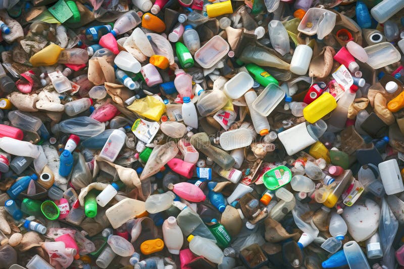 Plastsopor i en pil där man ser bakgrunden till krisen med plastavfall och behovet av återvinning. generös ai realistisk stock illustrationer