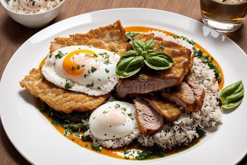 Plat de riz&repas très savoureux. Le riz se compose de grains blancs ou bruns provenant d'une plante céréalière. vous cuisinez du riz et le mangez généralement avec de la viande ou des légumes.
