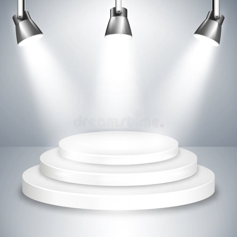 Plataforma blanca de la etapa iluminada por los proyectores libre illustration Plataforma blanca de la etapa iluminada por los proyectores libre illustration