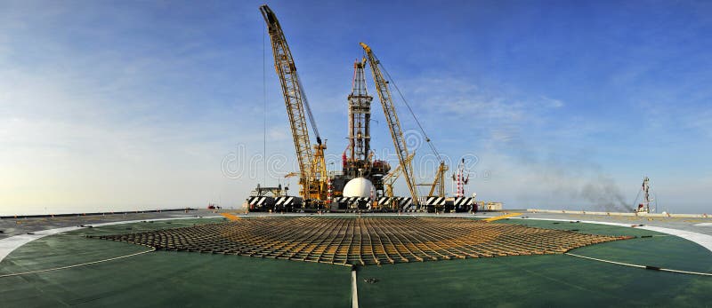 Oil rig panoramic from helicopter pad. Oil rig panoramic from helicopter pad