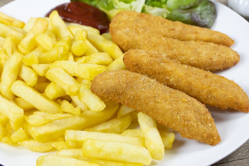 Plate of Breaded Chicken Fillet and Fries Stock Photo - Image of fried ...