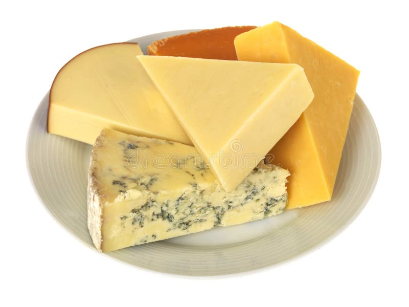 Plate of mixed cheese selection isolated white background. Dessert portions stock images, royalty-free photos and pictures