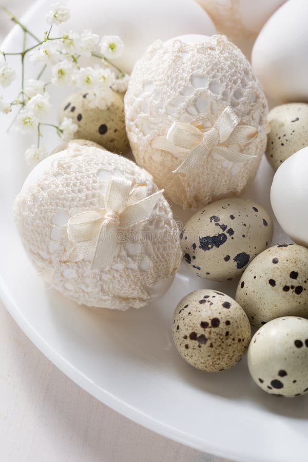 Plate with decorated Easter eggs. stock photography