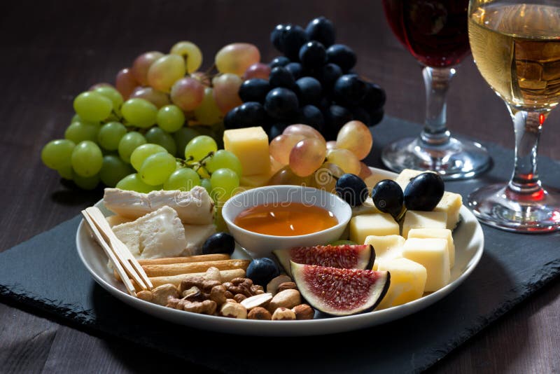 Plate with Deli Snacks and Wine, Closeup Stock Photo Image of gourmet