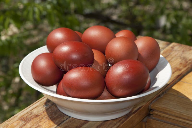 Plate with Easter eggs. Close-up