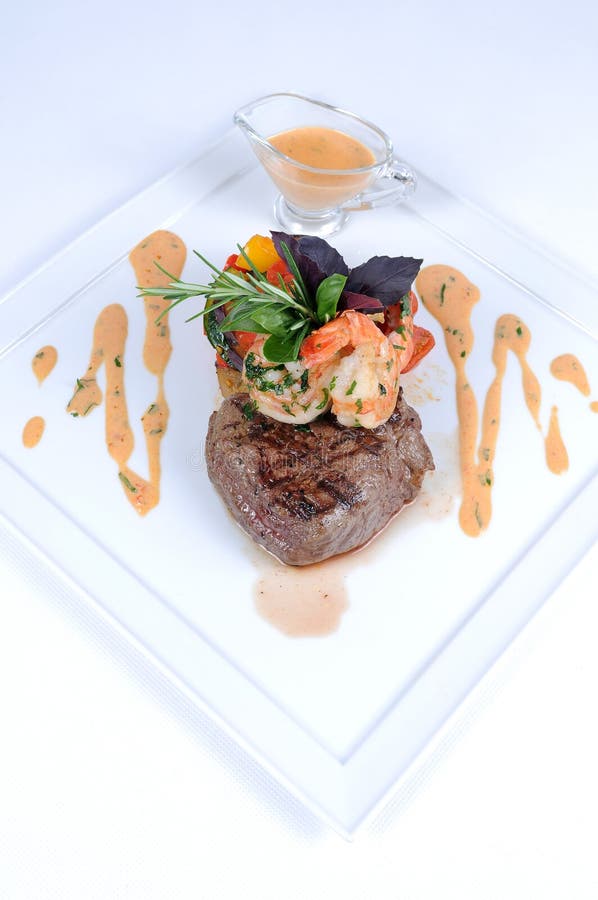 Plate Of Fine Dining Meal - Steak And Shrimps Stock Image - Image: 6221687