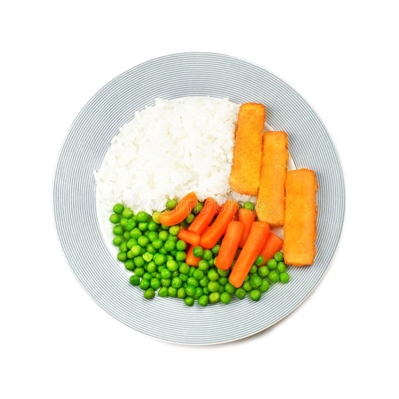 Plate with Fish, Rice and Vegetables Stock Image Image of cooked