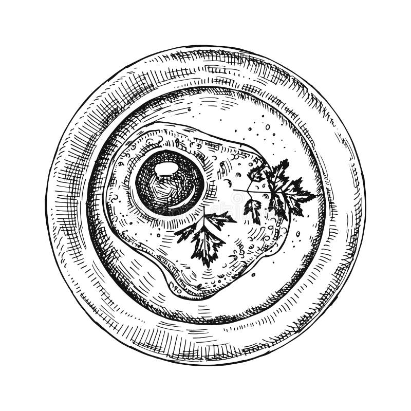 Plate Flat with Fried Eggs Hand Drawing Vector Stock Vector