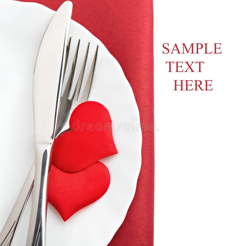 Plate, fork, knife and red hearts