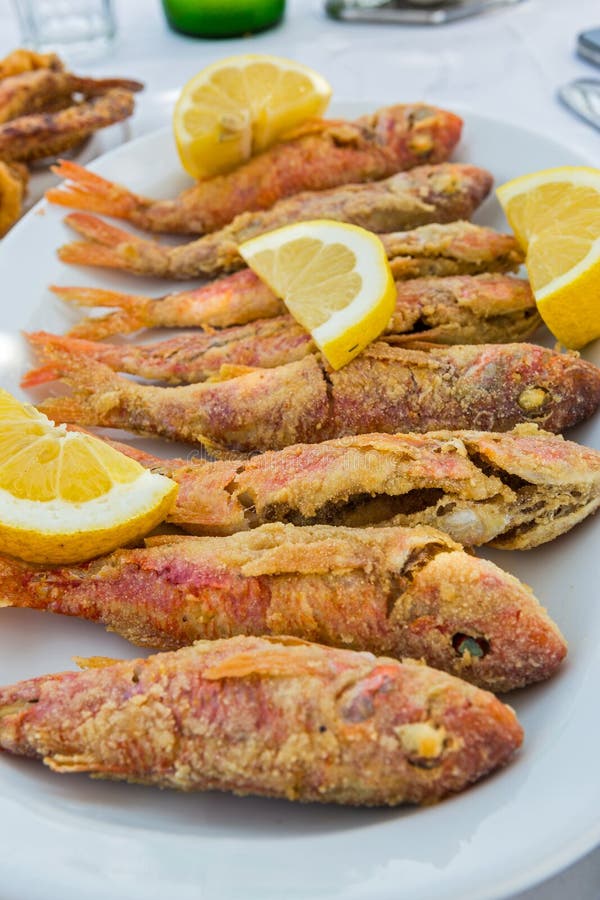 Plate of Fried Small Fish Red Mullet Stock Photo Image of plate
