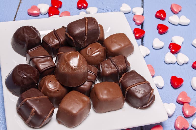 Plate Full of Chocolate Candy,Valentines,heart Stock Image Image of