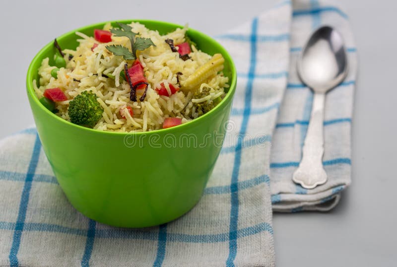 Veg Biryani or Vegetable Pulav or Cooked Rice Stock Image - Image of