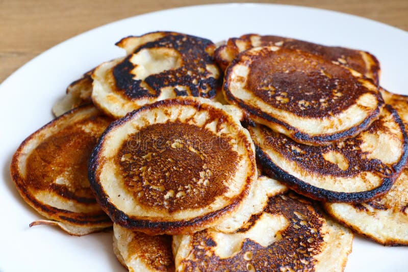 A Plate of Hot Fried Pancakes for Breakfast Stock Photo Image of