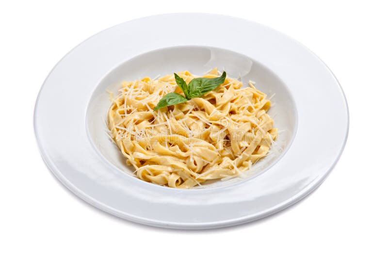 Plate of a Italian Pasta with Grated Parmesan Cheese and Basil L Stock