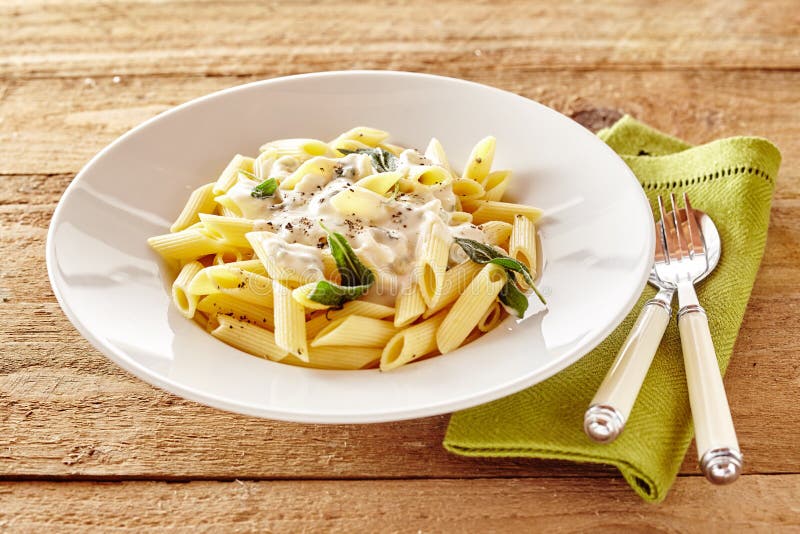 Plate of Italian Penne Pasta Topped with a Sauce Stock Photo - Image of ...