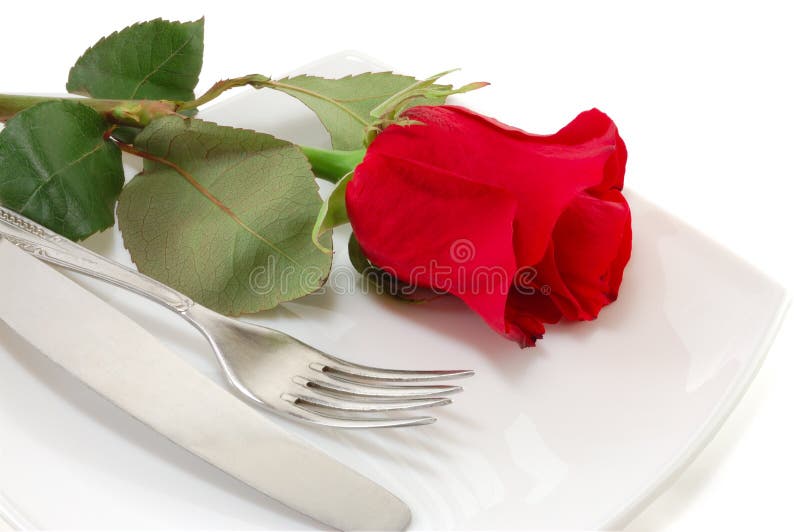 Plate with a Knife, Fork and a Red Rose Stock Image Image of rose, lunch 18770787