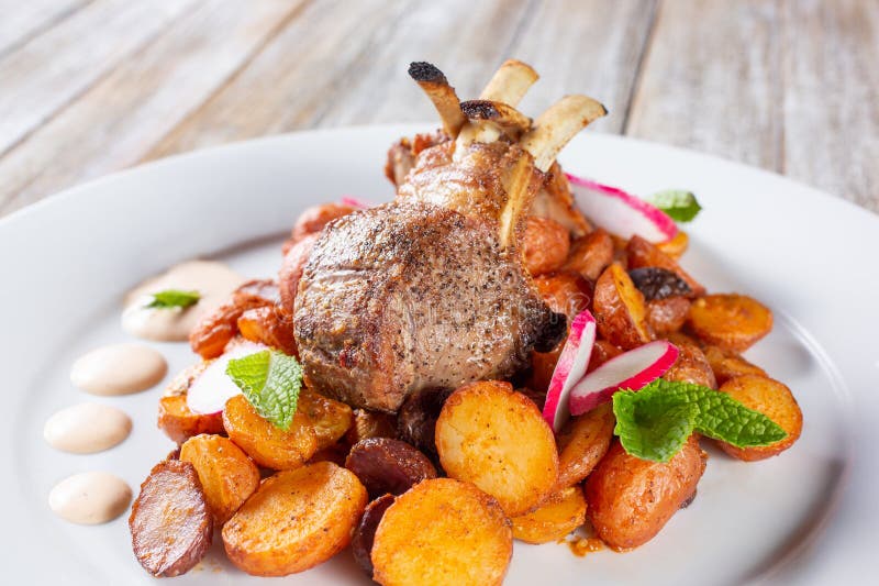 Lamb Chops, Rice Pilaf, Grilled Veggies Stock Image Image of rack, kitchen 276723397