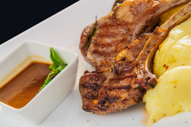 Plate of Lanb Chops with Mashed Potatoes Stock Photo - Image of chops ...