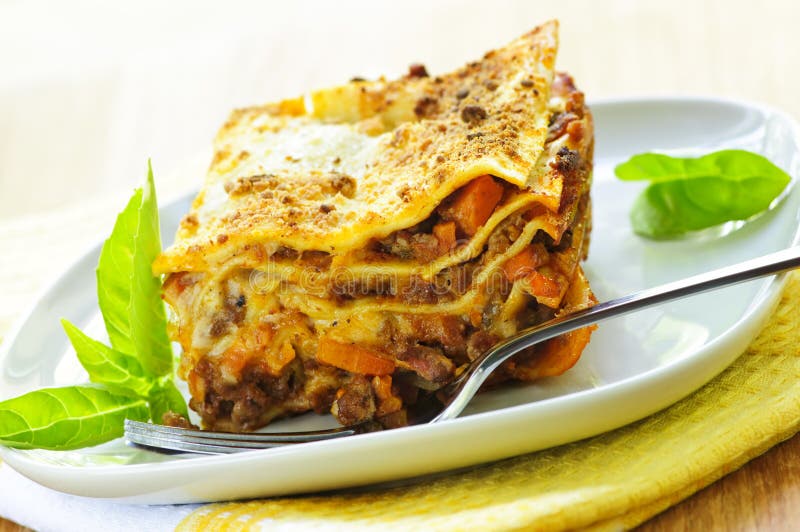 Plate of lasagna stock image. Image of homemade, fork - 10566325
