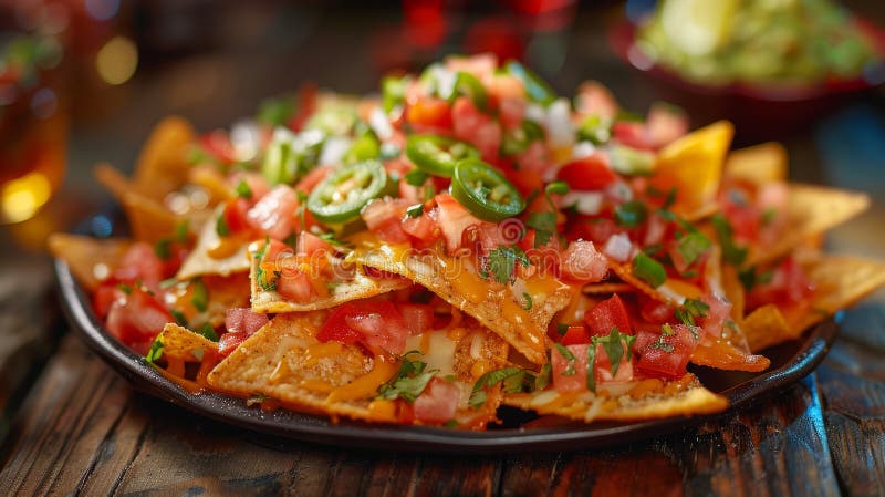 A plate of nachos stock photo