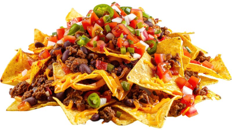 A plate of nachos topped with black beans and tomatoes, great for snacking or game day royalty free stock photography