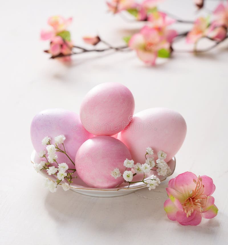 Plate with Pink Easter Eggs. Stock Image Image of decoration
