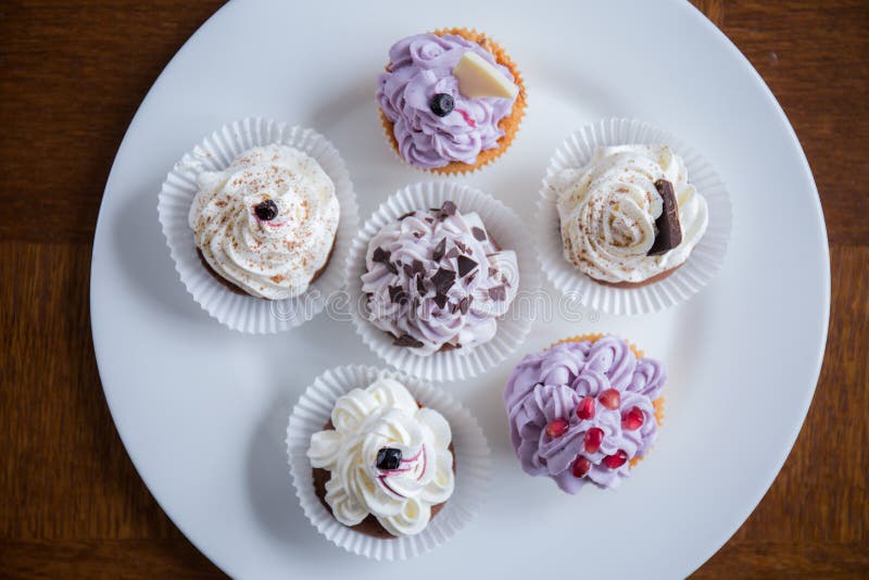 Plate with six cupcakes stock image. Image of cupcakes 54378923