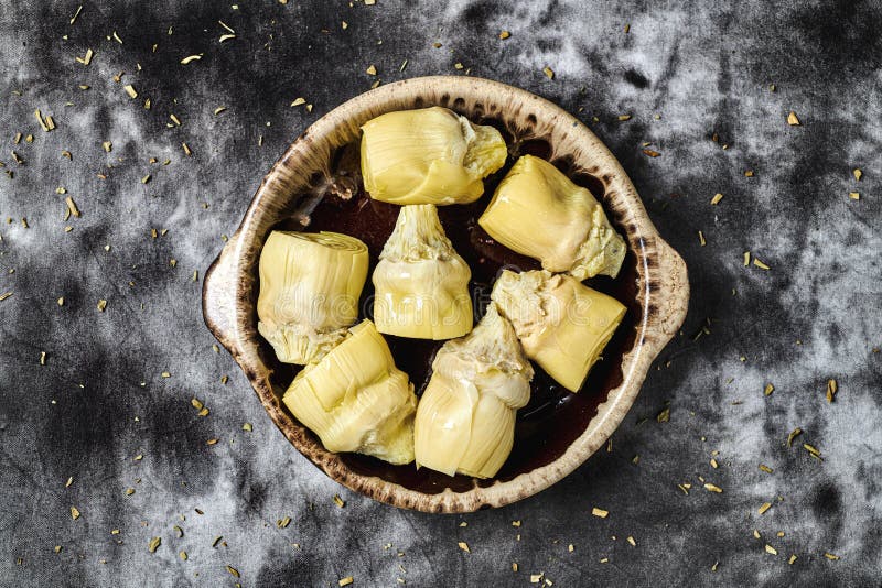 Plate with Some Pickled Artichoke Hearts Stock Image Image of gray, organic 241113241