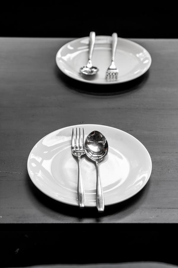 Plate with Spoon and Fork on Dining Table Stock Photo Image of luxury