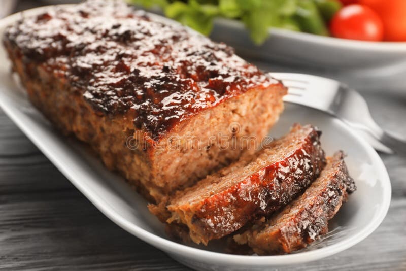 Plate with tasty baked turkey meatloaf royalty free stock photo Plate with tasty baked turkey meatloaf royalty free stock photo