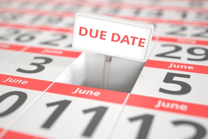 DUE DATE Sign on June 4 in a Calendar, 3d Rendering Stock Illustration
