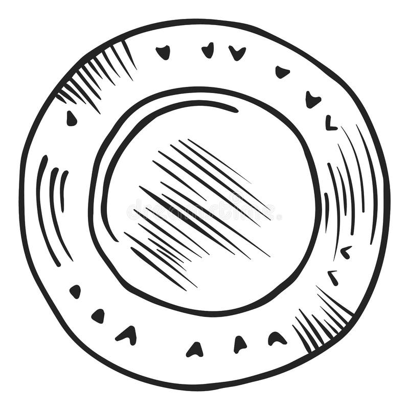 Plate Top View. Decorative Ornamental Dish Sketch Stock Vector