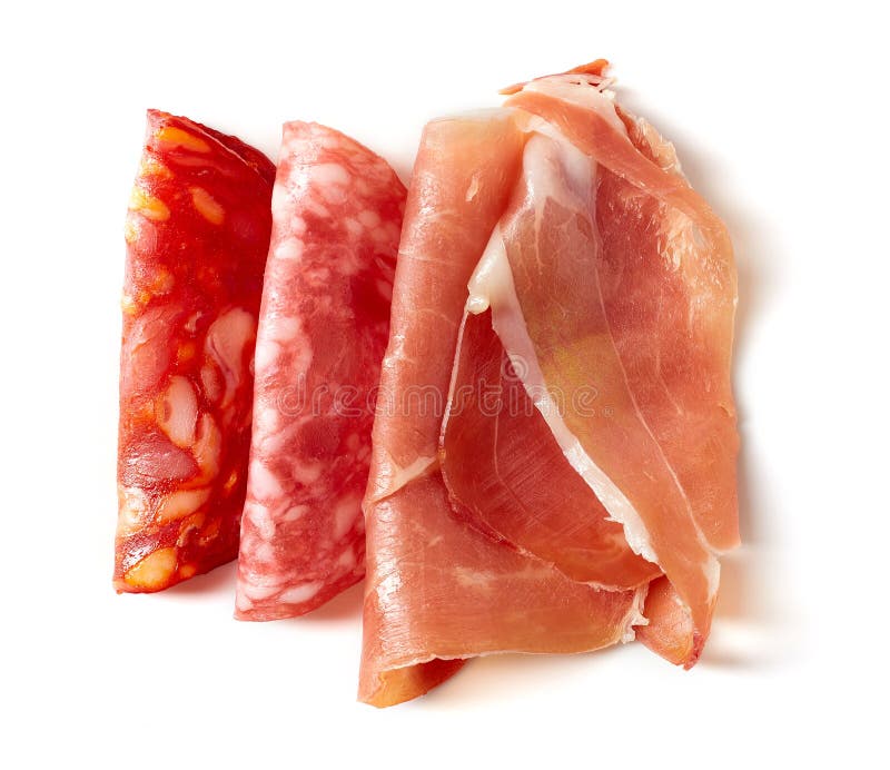 Plate with various meat specialties isolated on white background royalty free stock photos