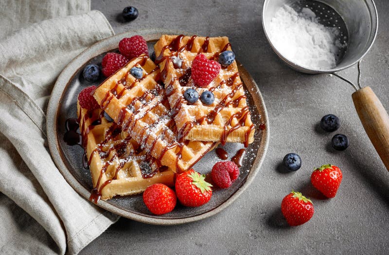 Plate of waffles stock photo. Image of closeup, portion - 125714878