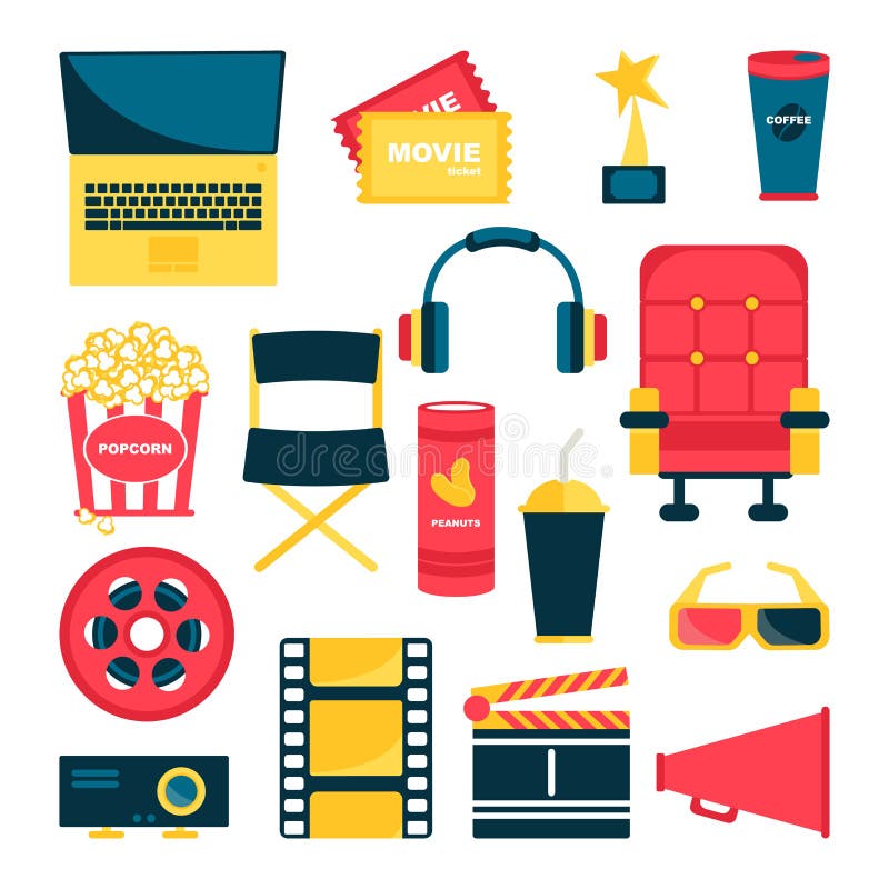 Plateau de filmagem, tal como a poltrona, pipoca, bilhetes, carretel ilustração royalty free Plateau de filmagem, tal como a poltrona, pipoca, bilhetes, carretel ilustração royalty free