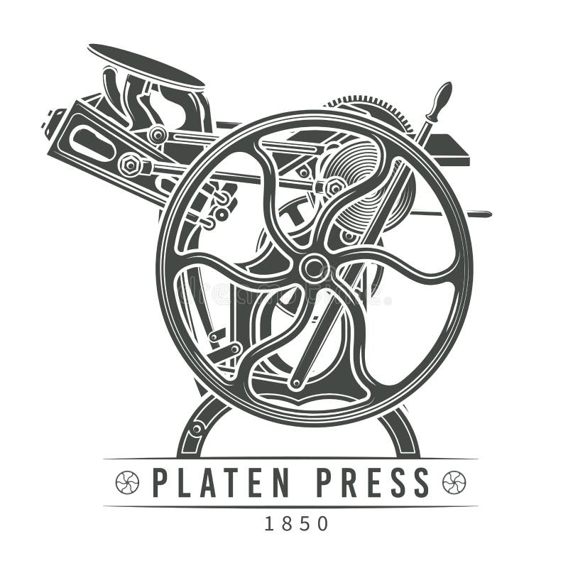 Platen press vector illustration. Old letterpress