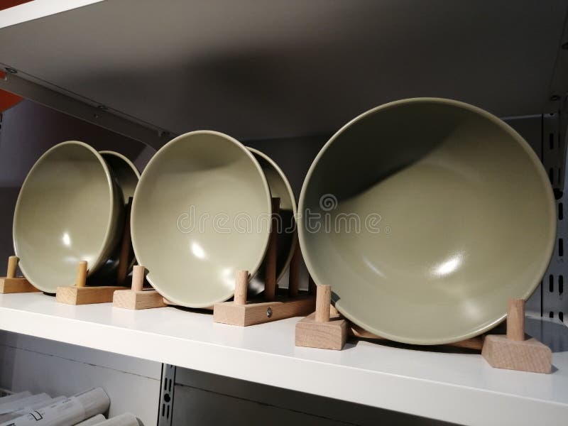 Plates Bowls Olive on the Shelf in the Store Stock Photo Image of