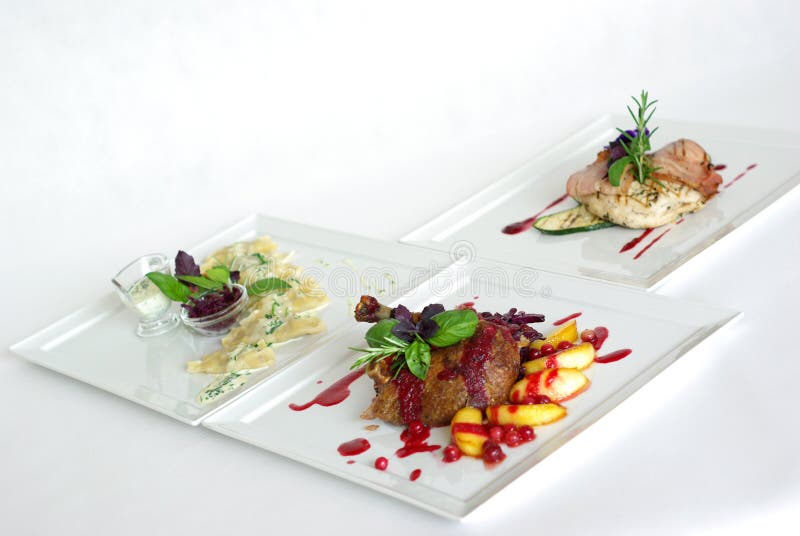 Plates of fine dining meal stock image. Image of pepper 5664791