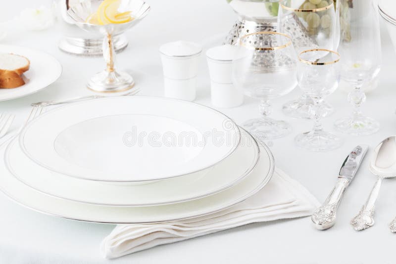 Plates, glasses and silverware