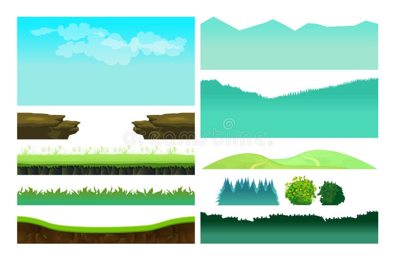 Platformer Game Assets,Set of game elements. Elements for mobile game, 2d game application. Vector Illustration for your project. Platformer Game Assets,Set of game elements. Elements for mobile game, 2d game application. Vector Illustration for your project