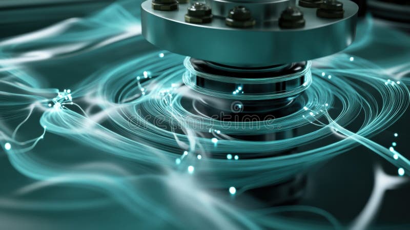 Platformă industrială pilot care rotește și generează conexiuni strălucitoare cu fibre optice royalty free stock photos