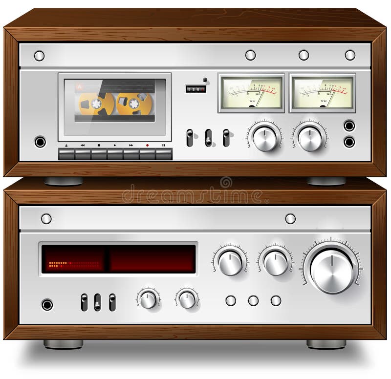Platina de casete compacta audio estérea de la música analogica con el amplificador v libre illustration Platina de casete compacta audio estérea de la música analogica con el amplificador v libre illustration