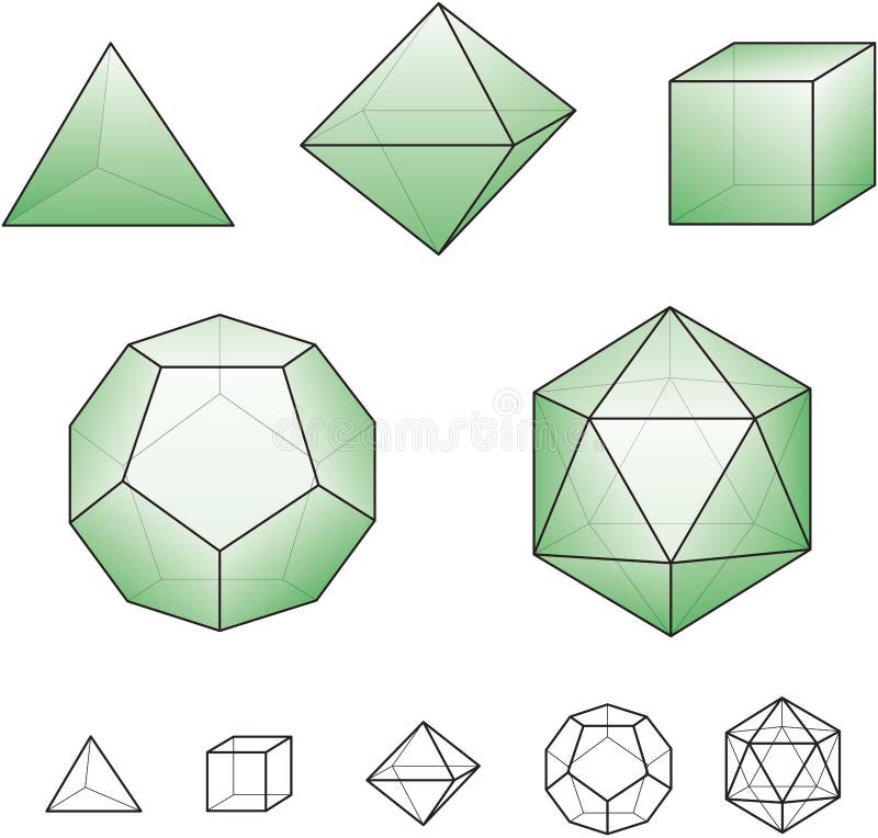 Platonic solids with green surfaces stock illustration Platonic solids with green surfaces stock illustration
