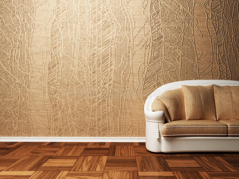 Plats för inredesign med en trevlig brun soffa royaltyfri illustrationer