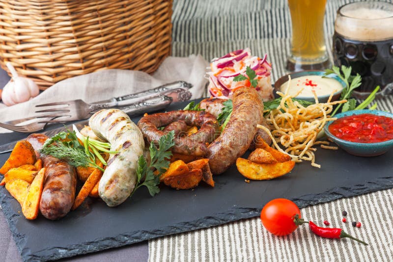 Platter of Different Grilled Sausages Stock Image Image of pork