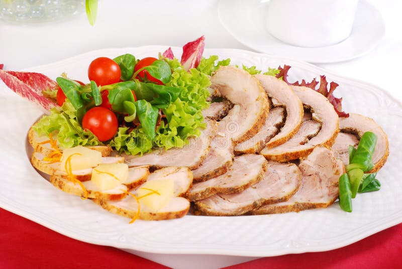 Platter of roasted meat slices