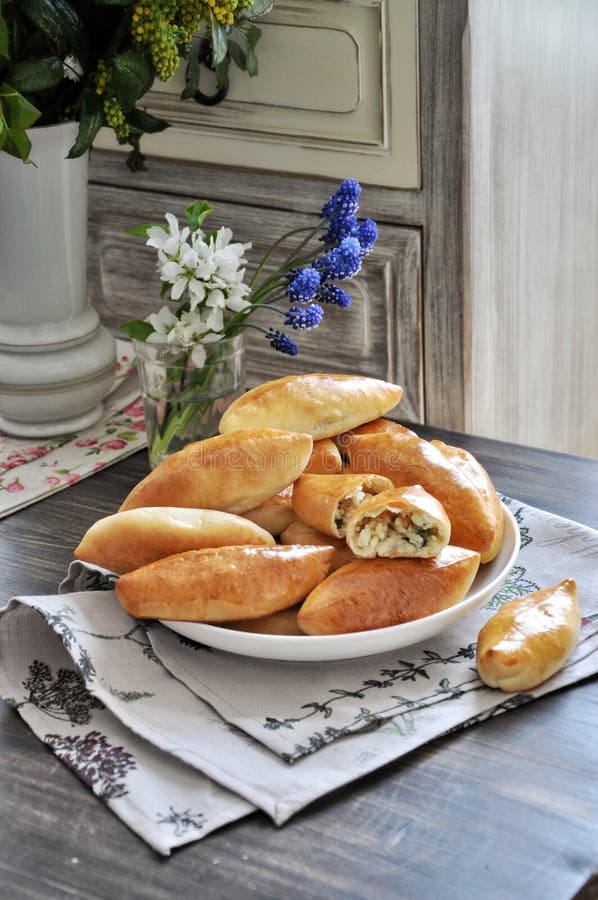 On a Platter Russian Traditional Patties with Rice and Egg Stock Photo